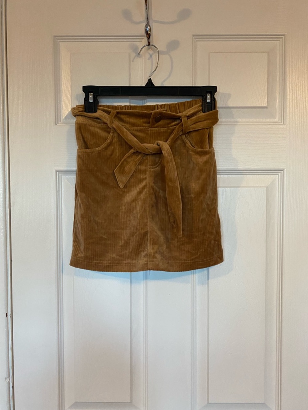 Paisley Lane Tan Corduroy Mini Skirt Paperbag Waist Tie Size 10